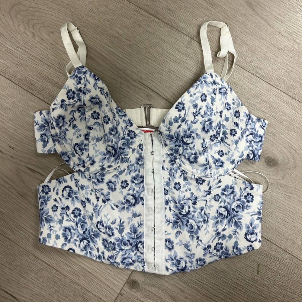 Garage Women’s White & Blue Floral‎ Corset Top
